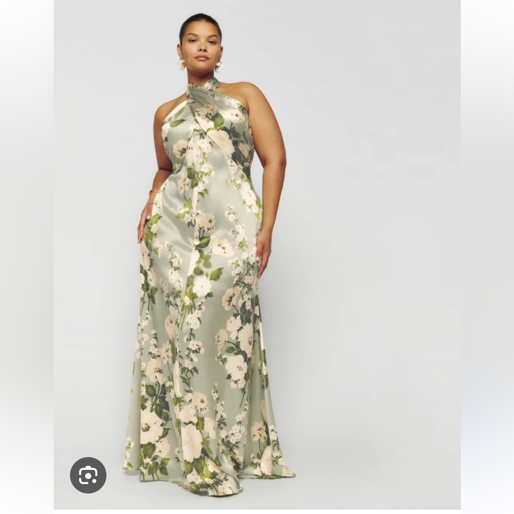 Reformation Veria Silk Dress Size 12 Tarragon